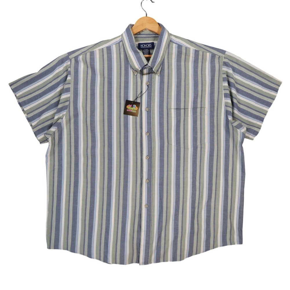Honors Button Up Mens XXL Blue Excellent Vintage Striped Short Sleeve Shirt